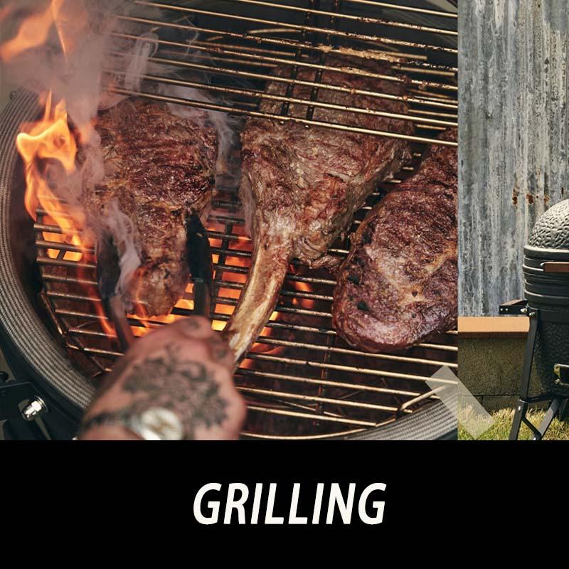 grilling by ceramic kamado BBQ